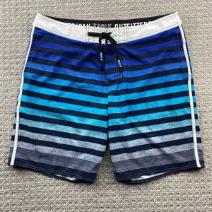 American Eagle Swim Trunks Adult Men XL Blue Striped Bathing Suit Board Shorts